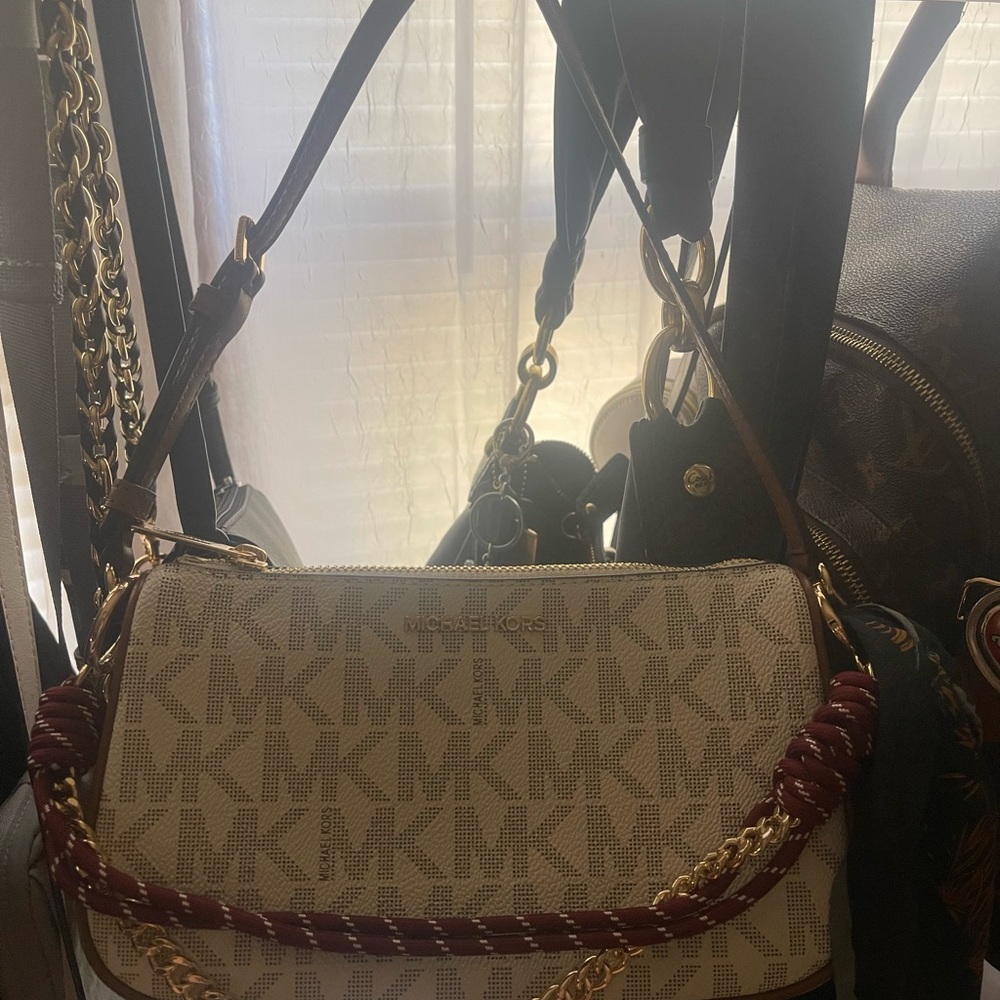 Michael Kors White and Brown Shoulder Bag
